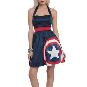 Navy Captain America Her Universe Marvel Fit-and-Flare retro halter dress
